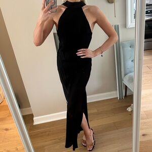 Meshki Claire Satin Drape Back Maxi Dress with Split - Black